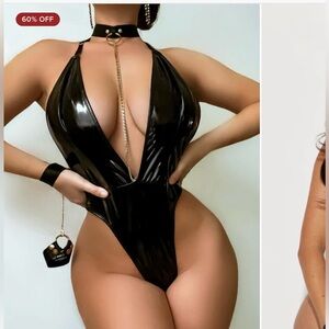 Fashion Nova Glossy Black Vinyl Teddy